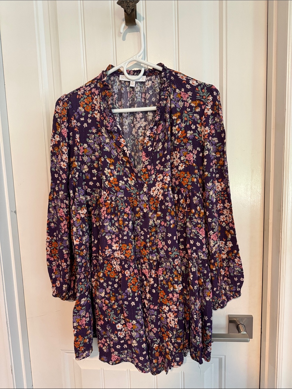 Purple Floral V-Neck Babydoll Dress